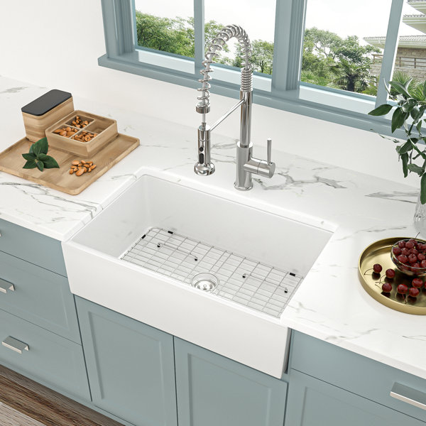 Ghomeg 20'' W Single Bowl Ceramic Farmhouse Kitchen Sink 0 Wayfair